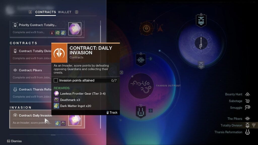 Invasion contracts in Destiny 2