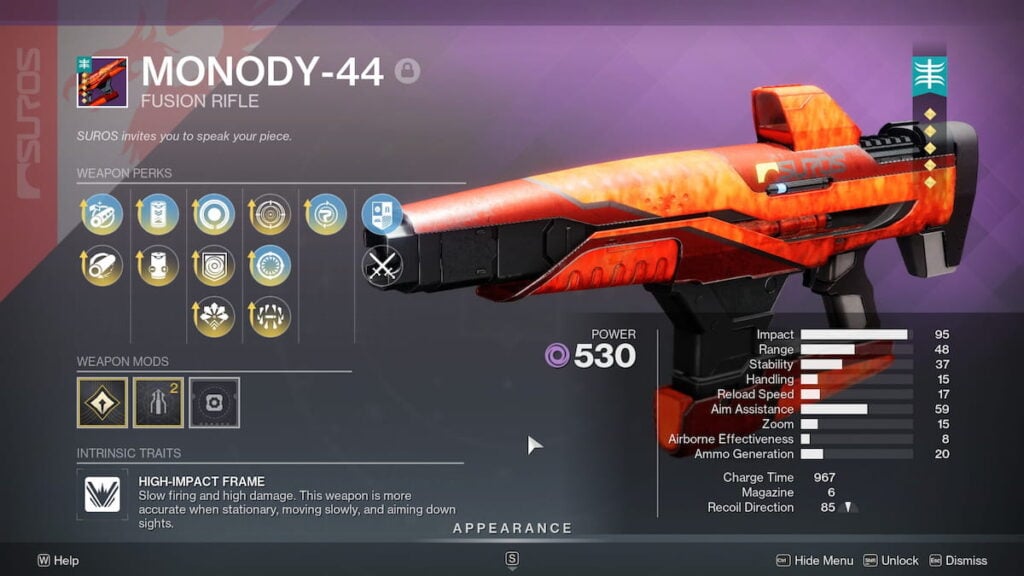 Monody-44 roll in Destiny 2