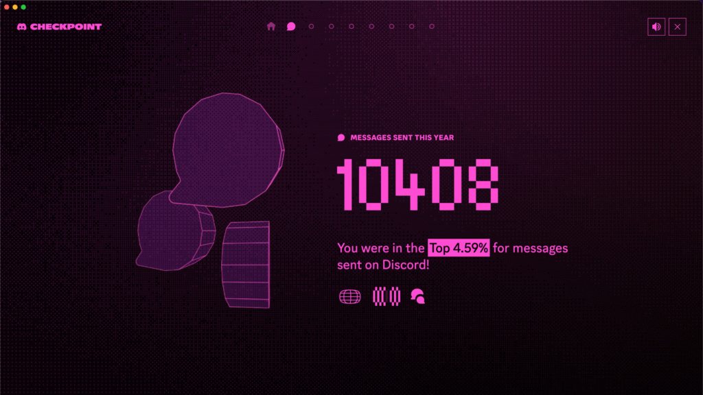 Discord Checkpoint showcasing 10408 messages in the year 2025