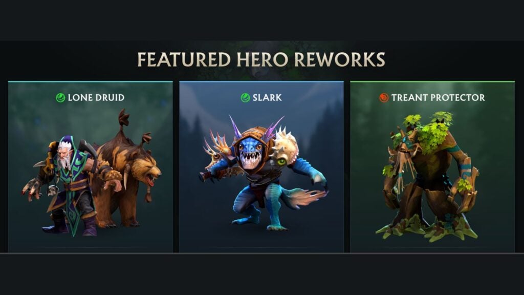 Lone Druid, Slark, and Treant Protector included in featured hero reworks for Dota 2 patch 7.40