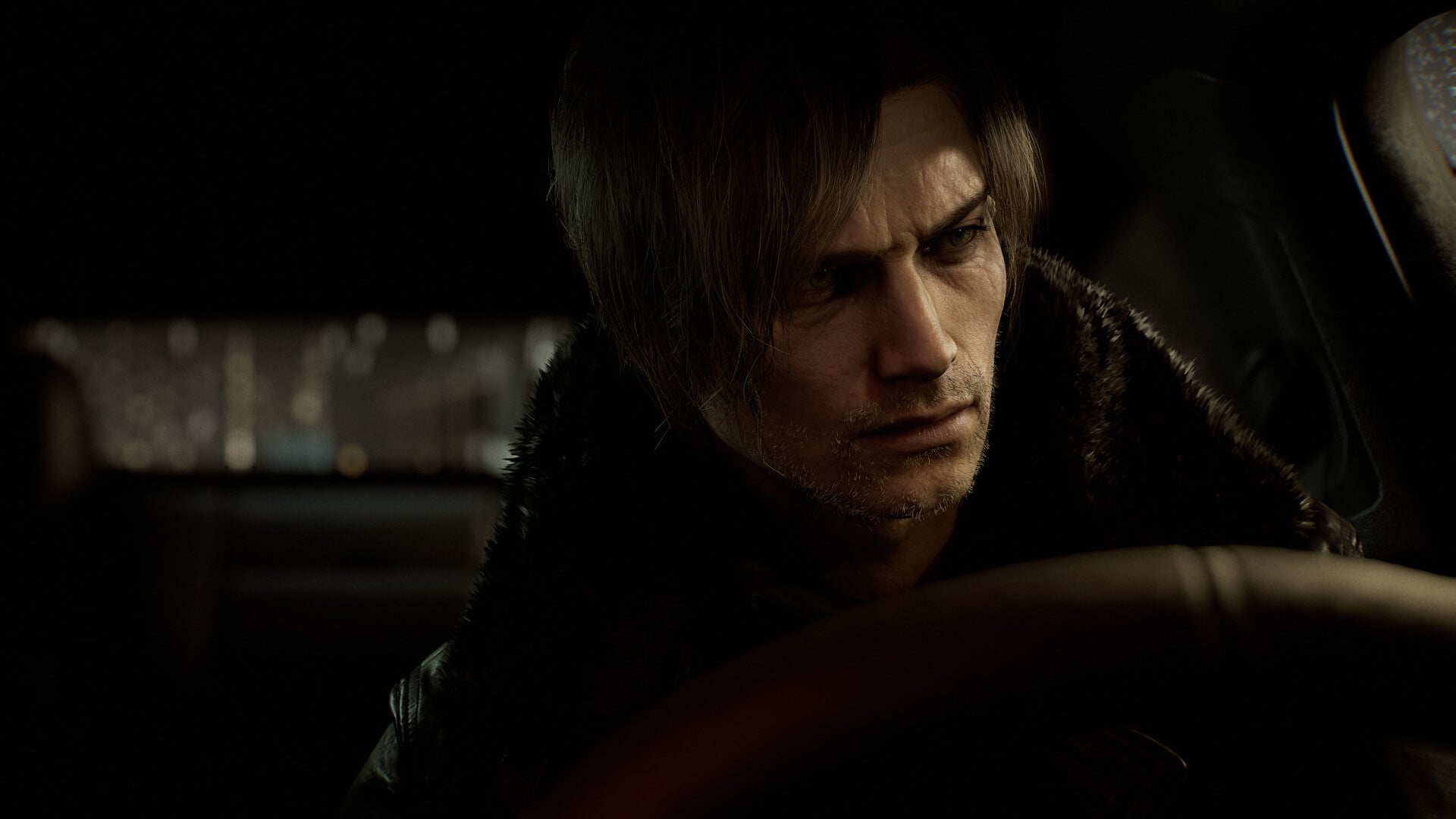 Leon Kennedy sitting in his car in Resident Evil 9