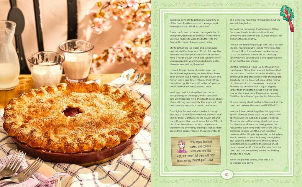 A page from the stardew valley cookbook featuring Rhubarb pie
