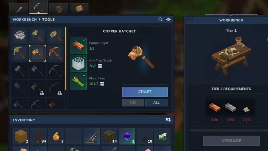 Making Copper Hatchet using Copper Ingot in Hytale
