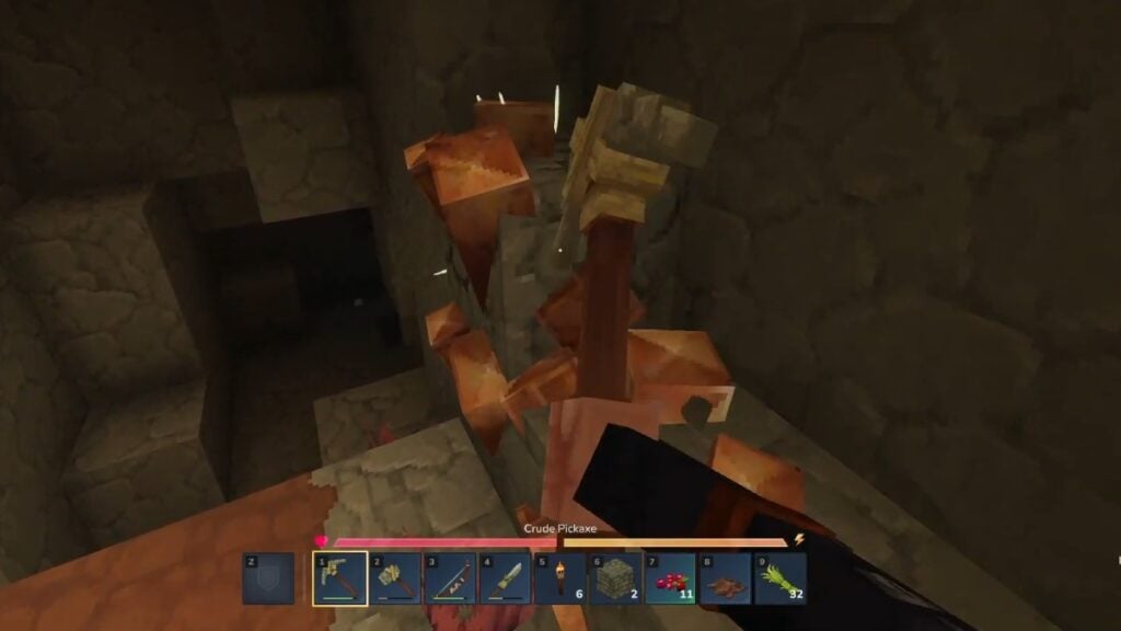 Mining Copper Ore with Crude Pickaxe in Hytale