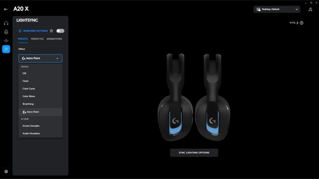 Screenshot of Logitech G Hub.