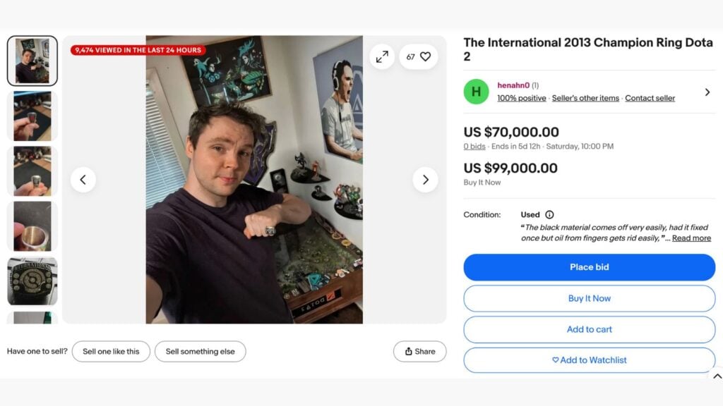 Screenshot of AdmiralBulldog's eBay listing for his TI3 ring