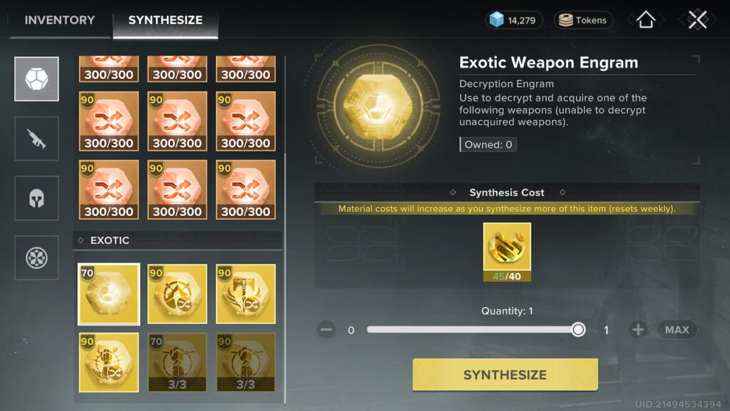 Exotic Engram Synthesis in Destiny Rising