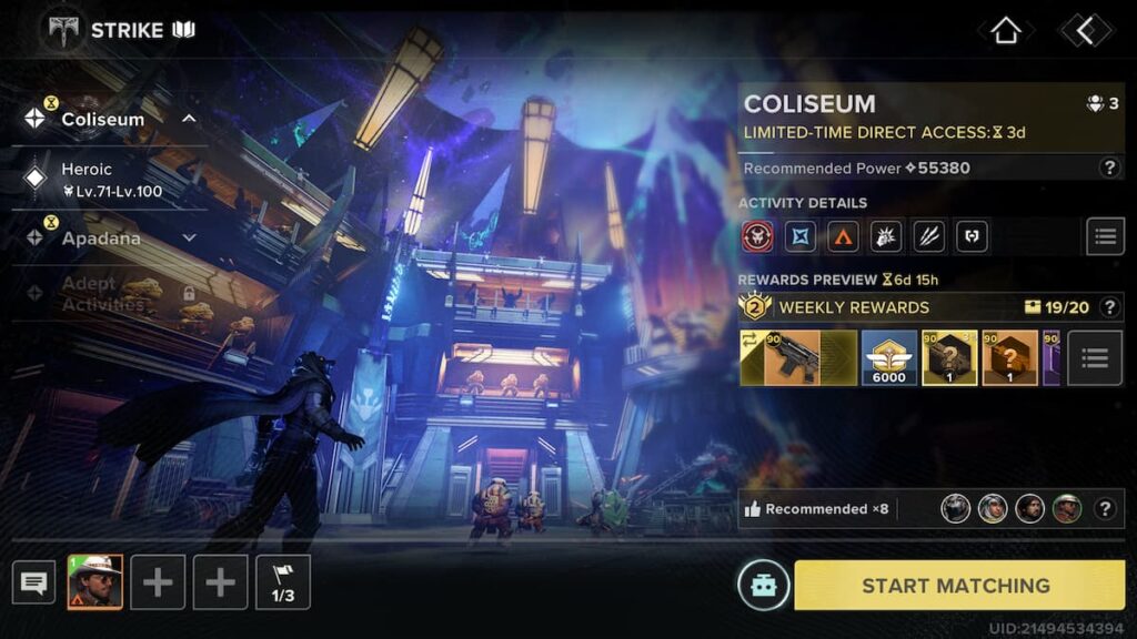 Strike menu in Destiny Rising