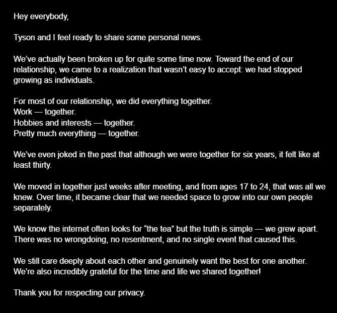 kyedae tenz breakup announcement