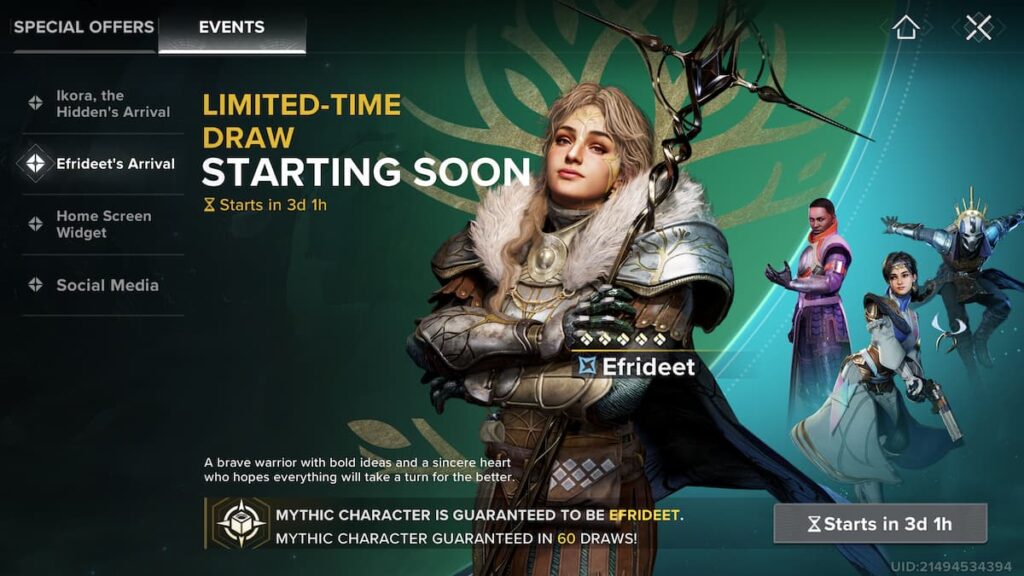Efrideet's banner announcement in Destiny: Rising