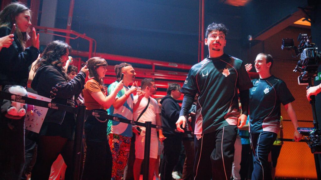 G2 Esports walk onstage at First Stand Tournament Knockout Stage on March 21, 2026 at the Riot Games Arena in São Paulo, Brazil.