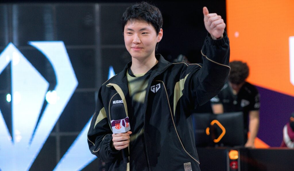 Chovy of Gen.G speaks onstage at First Stand Tournament Group Stage Day 2 on March 17, 2026 at the Riot Games Arena in São Paulo, Brazil.