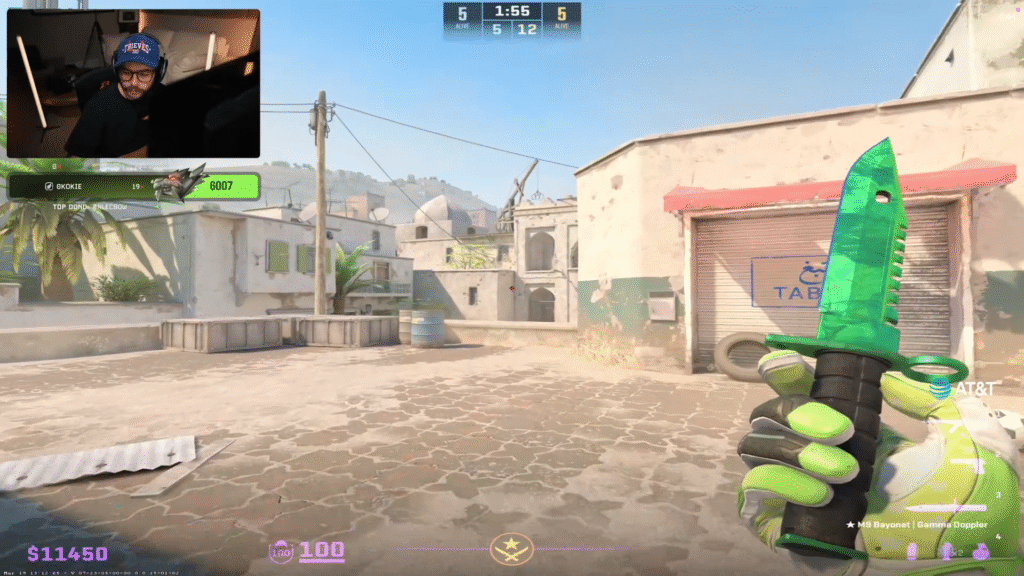 Nadeshot inspecting his M9 Bayonet Gamma Doppler skin in CS2