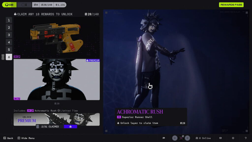 Achromatic Rush skin in Marathon