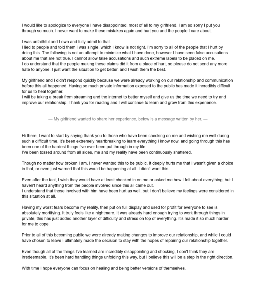 Sykkuno Statement on Cheating Controversy