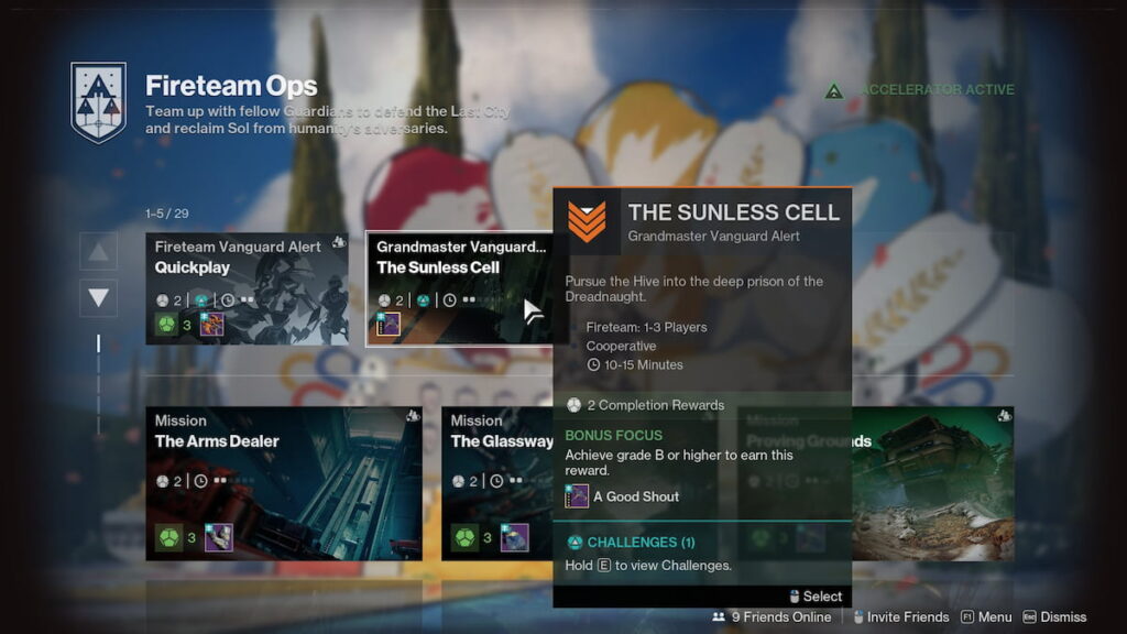 The Sunless Cell GM Vanguard Alert in Destiny 2