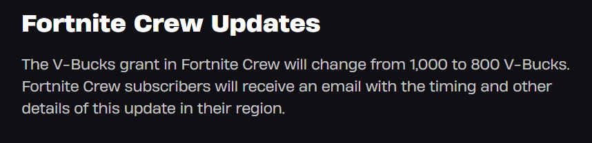 Epic Games' confirmation about reducing V-Bucks in Fortnite Crew